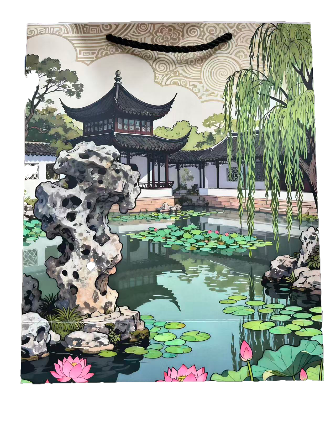 定制手提袋现货白卡纸袋礼物包装中国风情伴手袋广告包装袋中国风国潮知名景点风景插画袋子