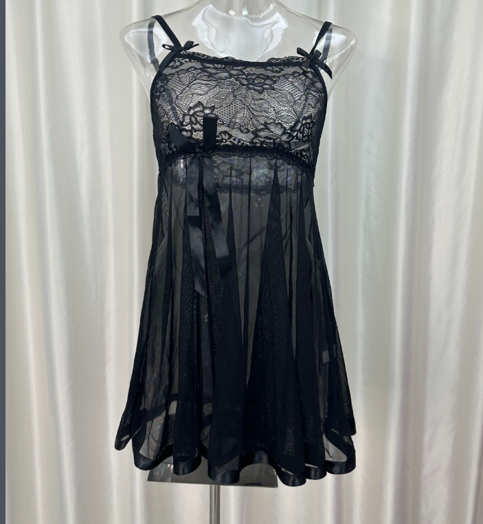 新款吊带睡裙夏款网纱蕾丝内衣半透视诱惑睡裙薄纱高开叉蕾丝睡裙详情9