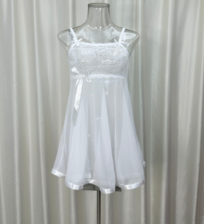 新款吊带睡裙夏款网纱蕾丝内衣半透视诱惑睡裙薄纱高开叉蕾丝睡裙详情6