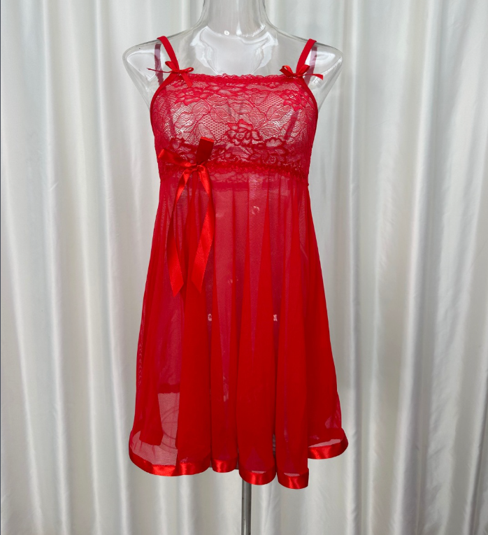 新款吊带睡裙夏款网纱蕾丝内衣半透视诱惑睡裙薄纱高开叉蕾丝睡裙详情8