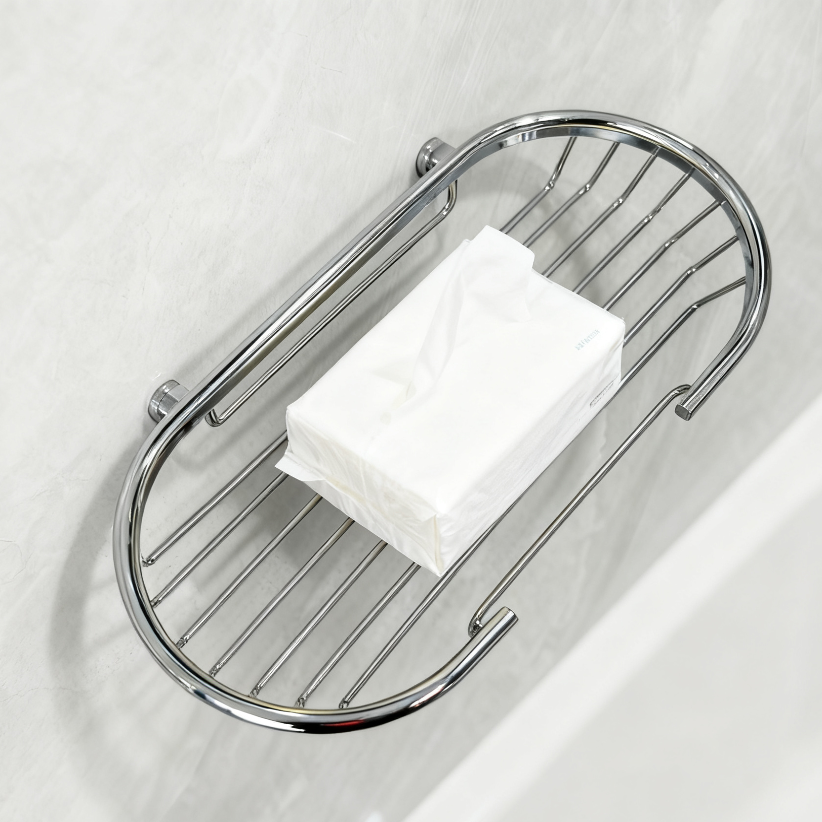 Oval single-layer net basket bathroom storage project without drilling, square stainless steel mini storage rack for the bathroom