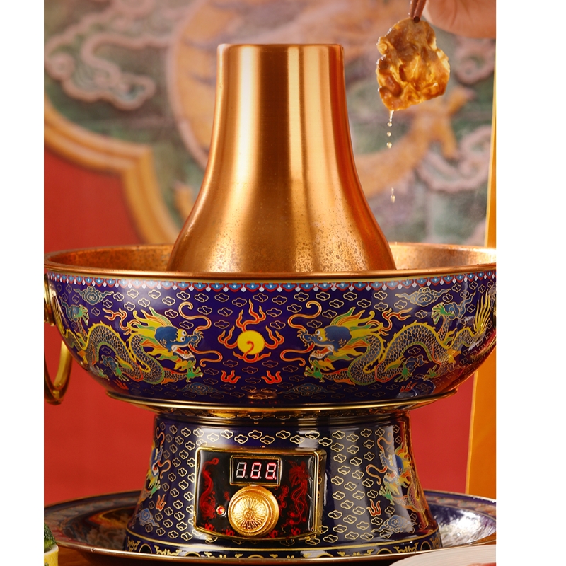 景泰蓝铜火锅家用电碳两用铜火锅炉木炭可插电老式涮羊肉珐琅铜锅