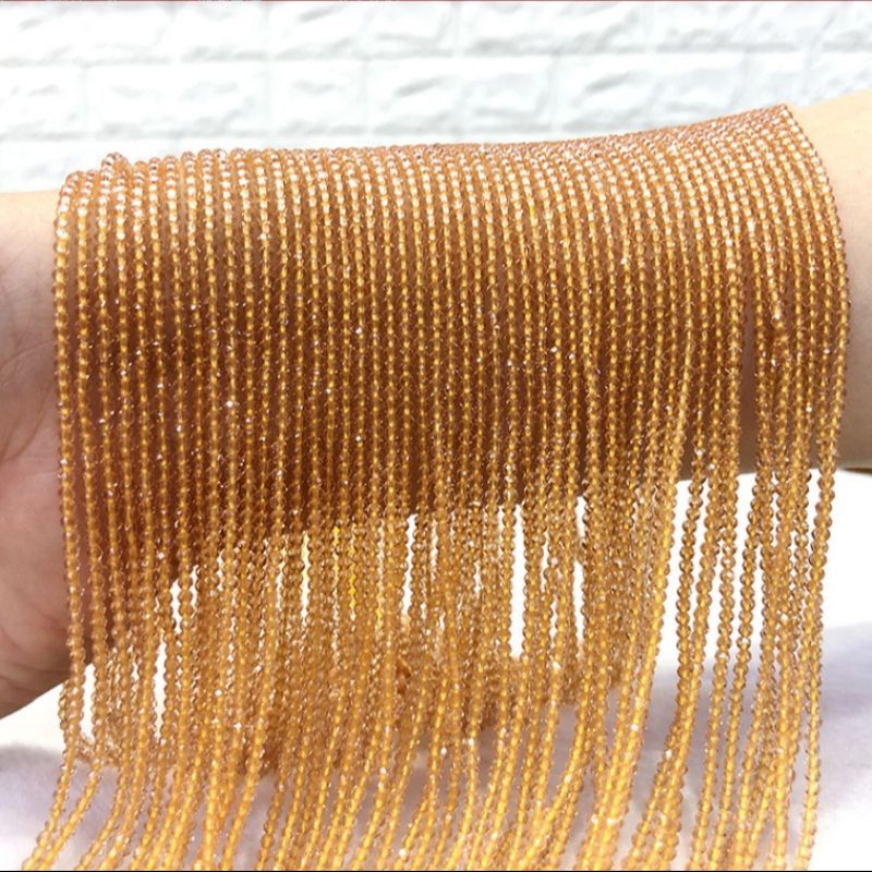 天然石香槟色尖晶石刻面圆珠玻璃珠项链