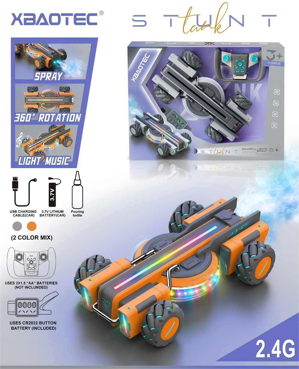 Remote control horizontal light, music, spray stunt concept car (controller + motion-sensing watch) dual remote control full figure