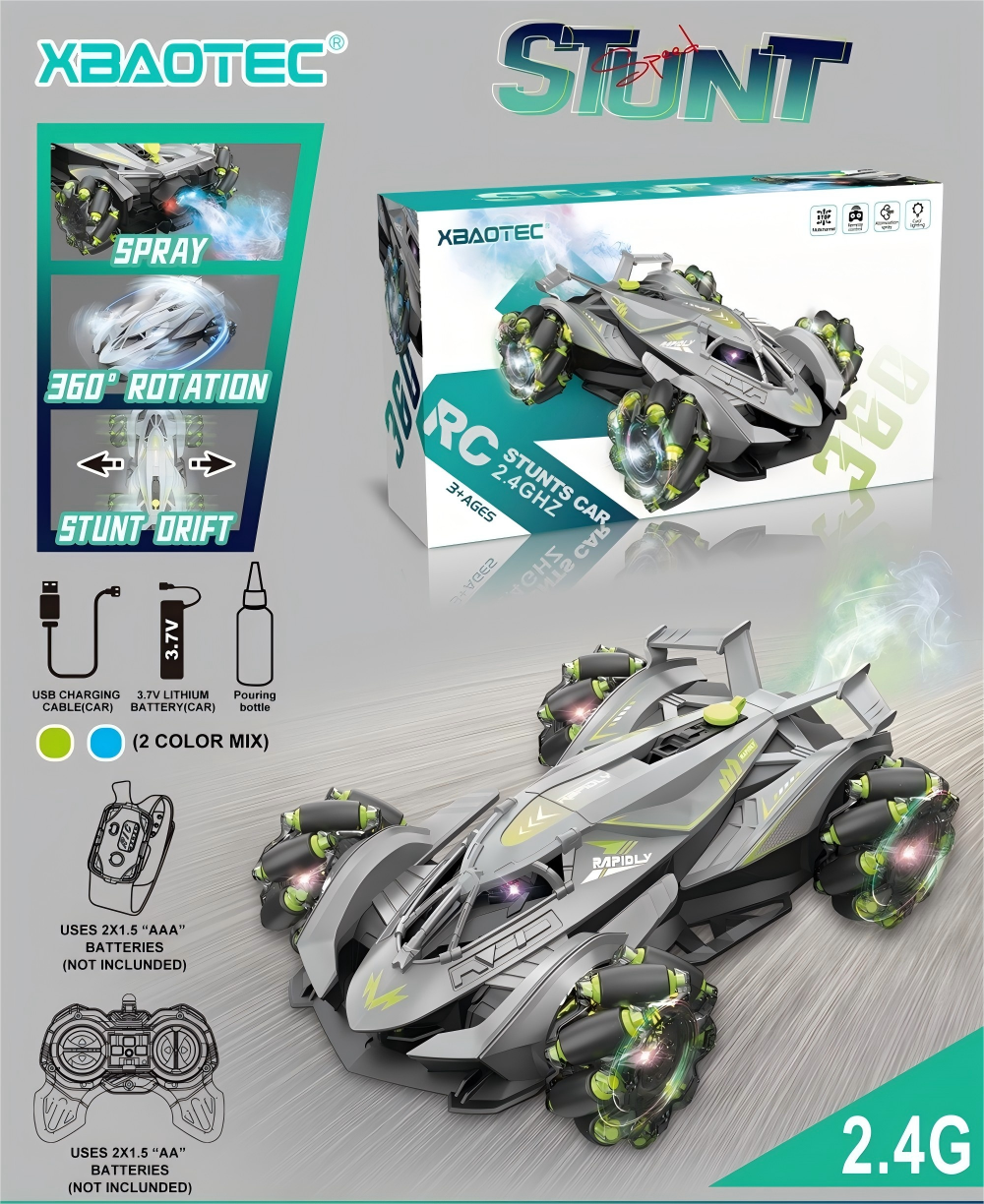 Remote control: Lamborghini concept stunt car lights, music, spray (controller + watch) dual remote control full figure