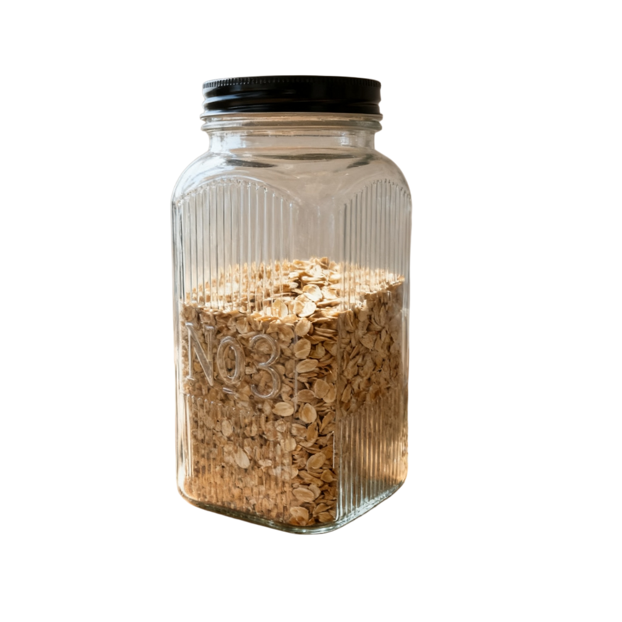 1600ml黑色金属盖的方形玻璃罐白底实物图