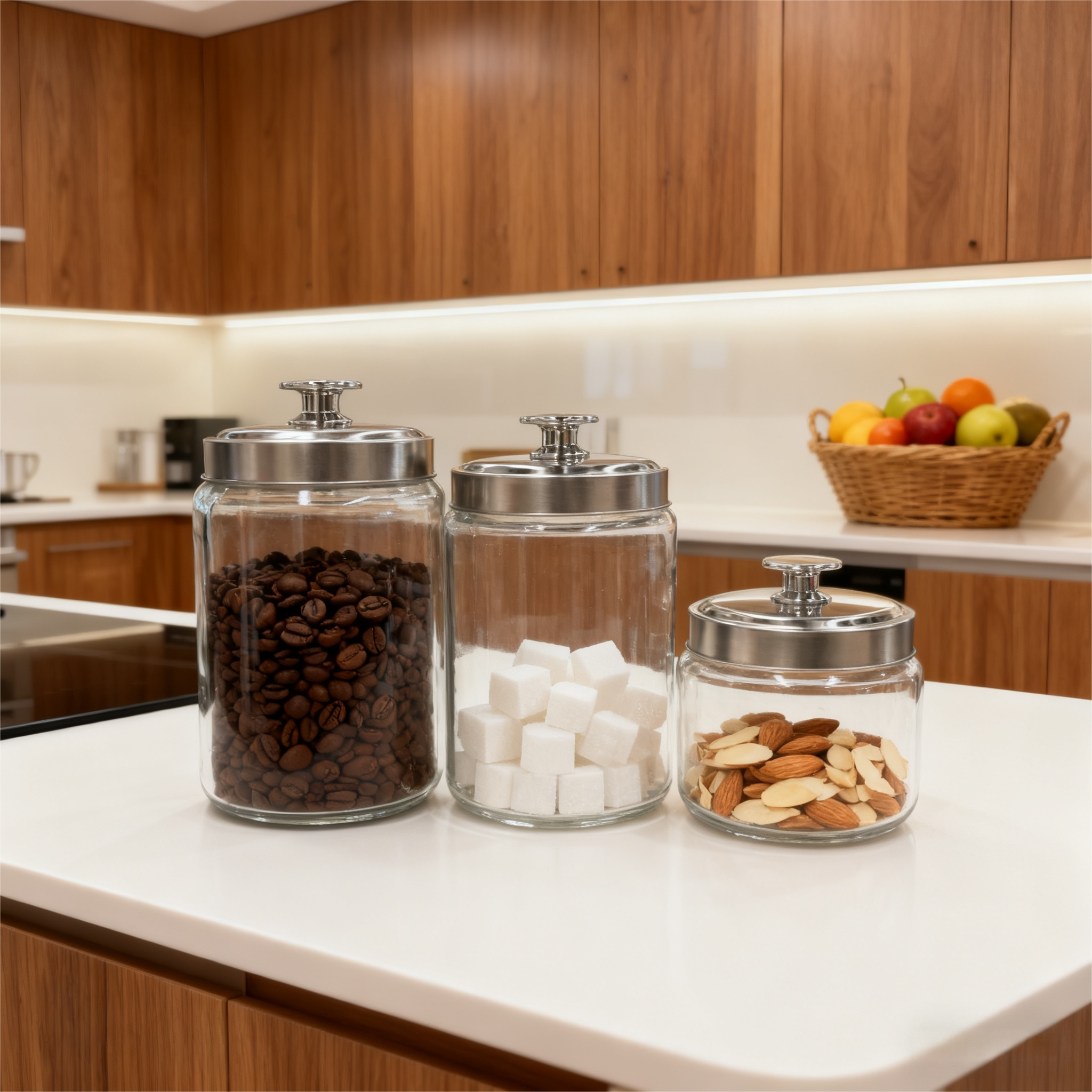 3件套700ml 500ml 300ml 银色把手盖的玻璃罐产品图