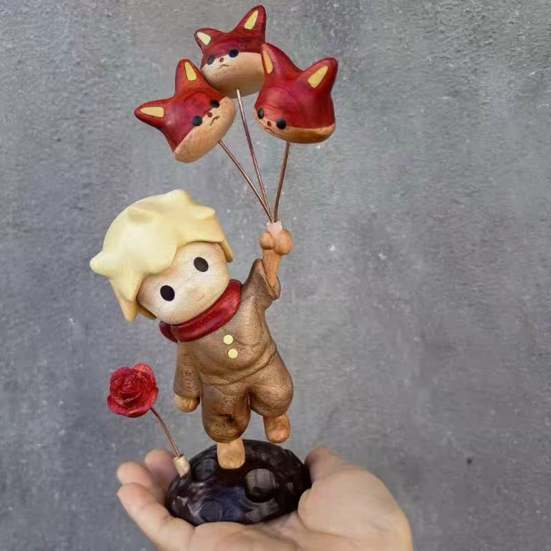 小王子摆件玫瑰花狐狸气球手办创意实木木雕桌面摆件 生日礼物送女友送朋友白底实物图