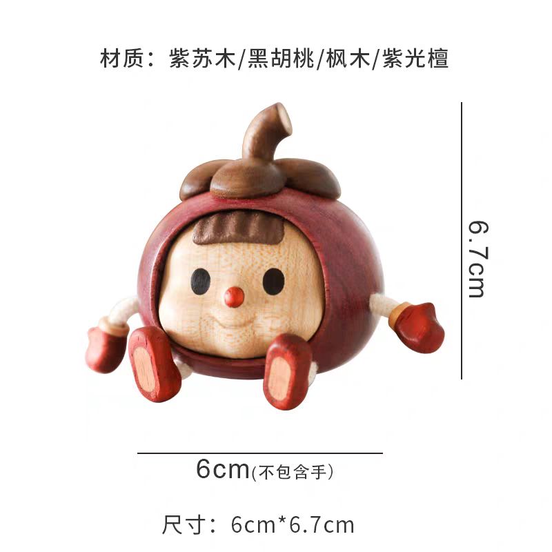 Solid wood mangosteen girl ornaments, creative and cute car ornaments, high-end gifts, daily presents, desktop and study decoration ornaments Item Picture