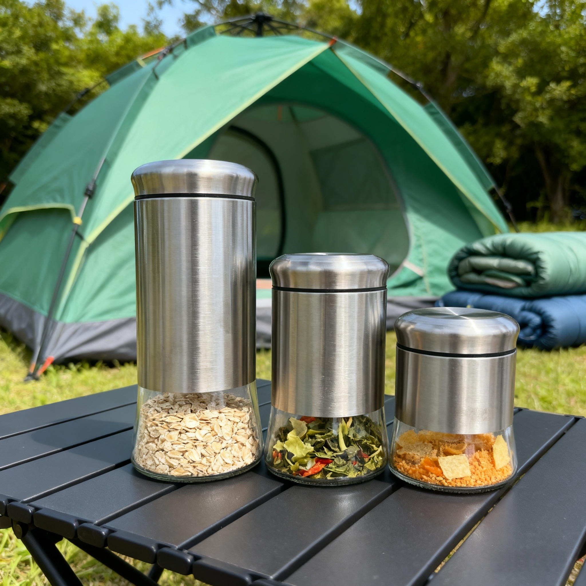 3件套1500ml 1000ml 700ml带不锈钢套皮的玻璃罐