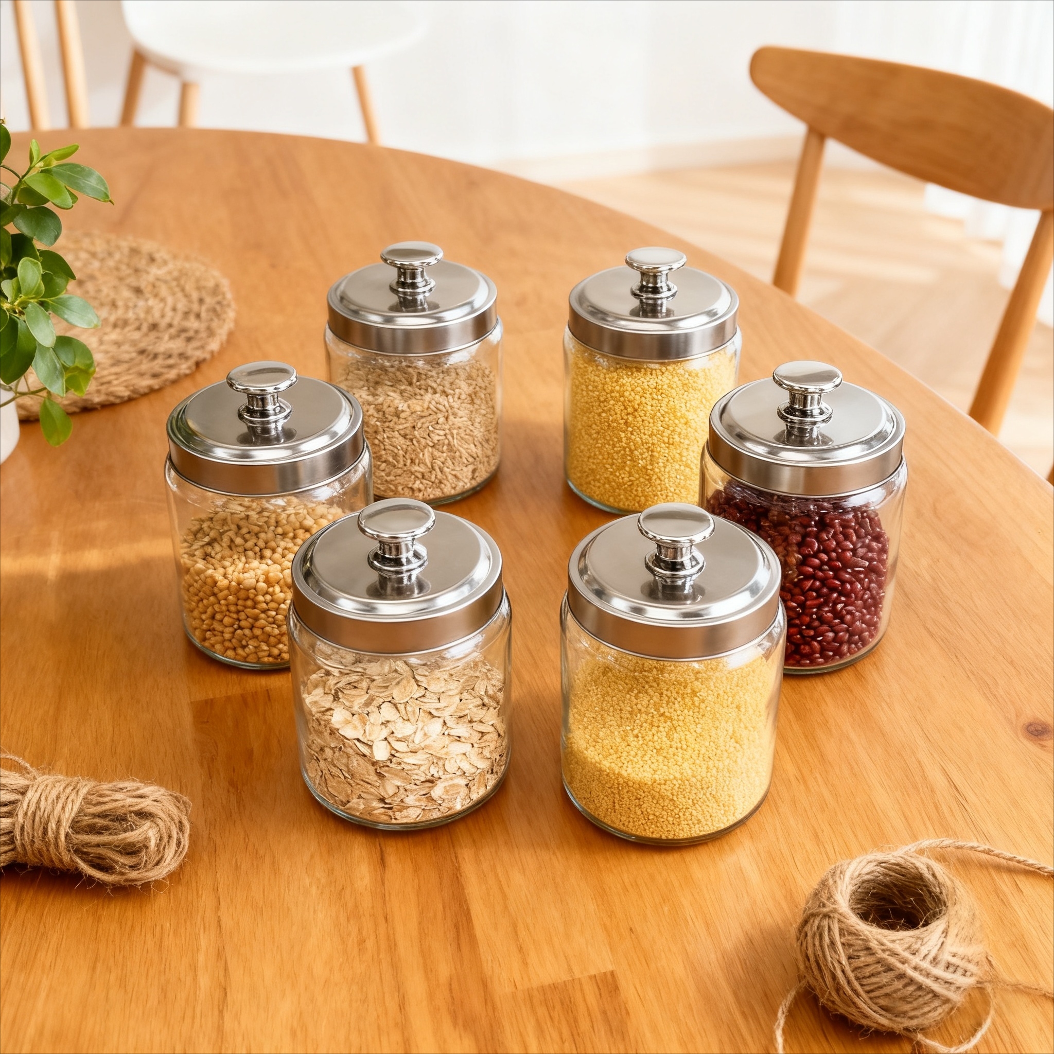 3件套700ml 500ml 300ml 银色把手盖的玻璃罐