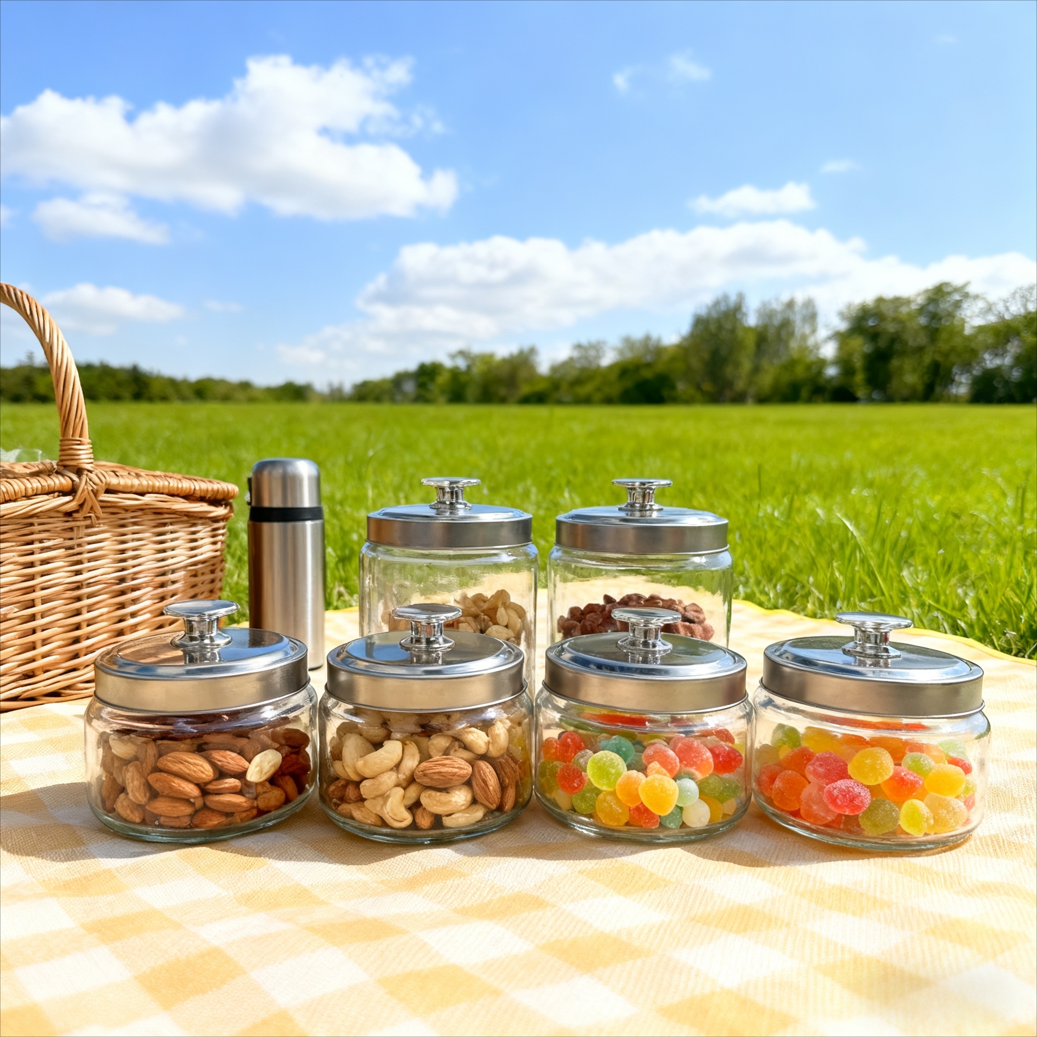 3件套700ml 500ml 300ml 银色把手盖的玻璃罐细节图