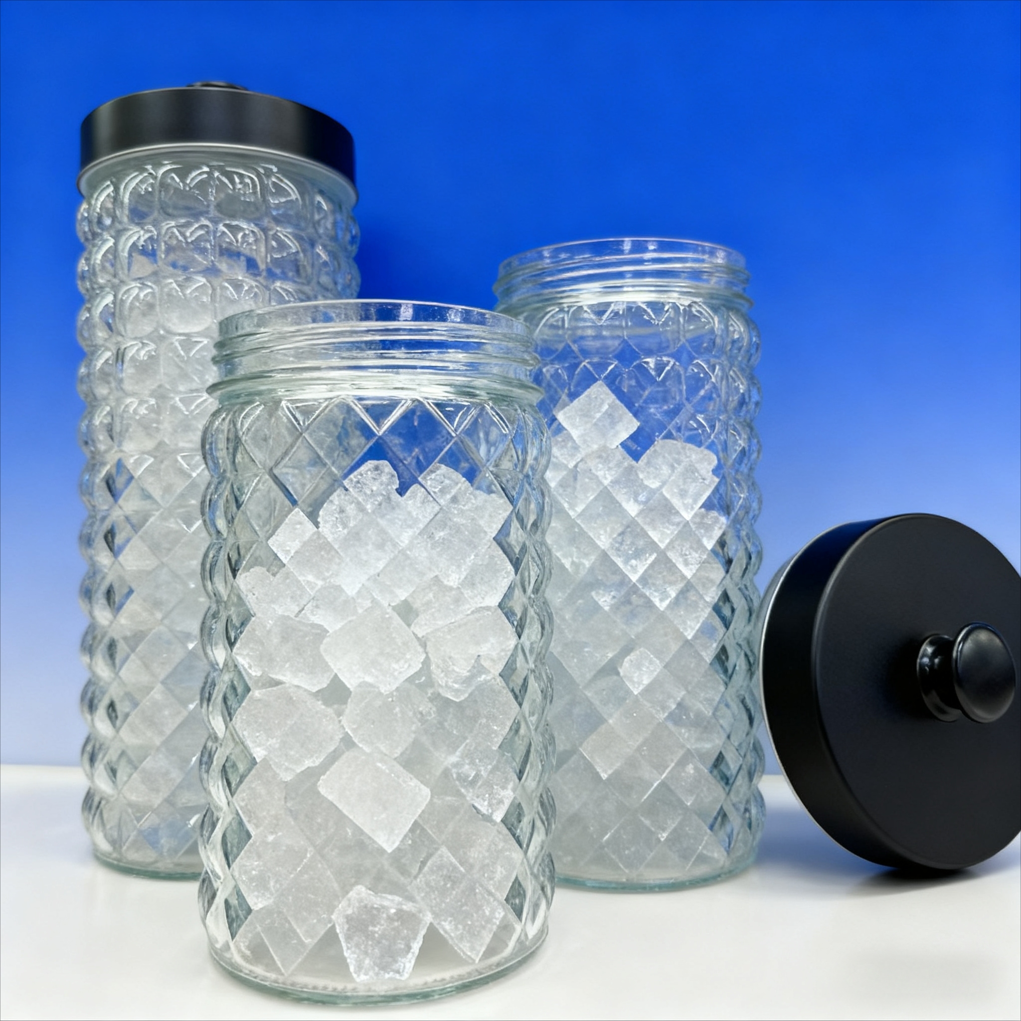 4件套2100ml 1700ml 1200ml 800ml带黑色金属把手盖的玻璃罐细节图
