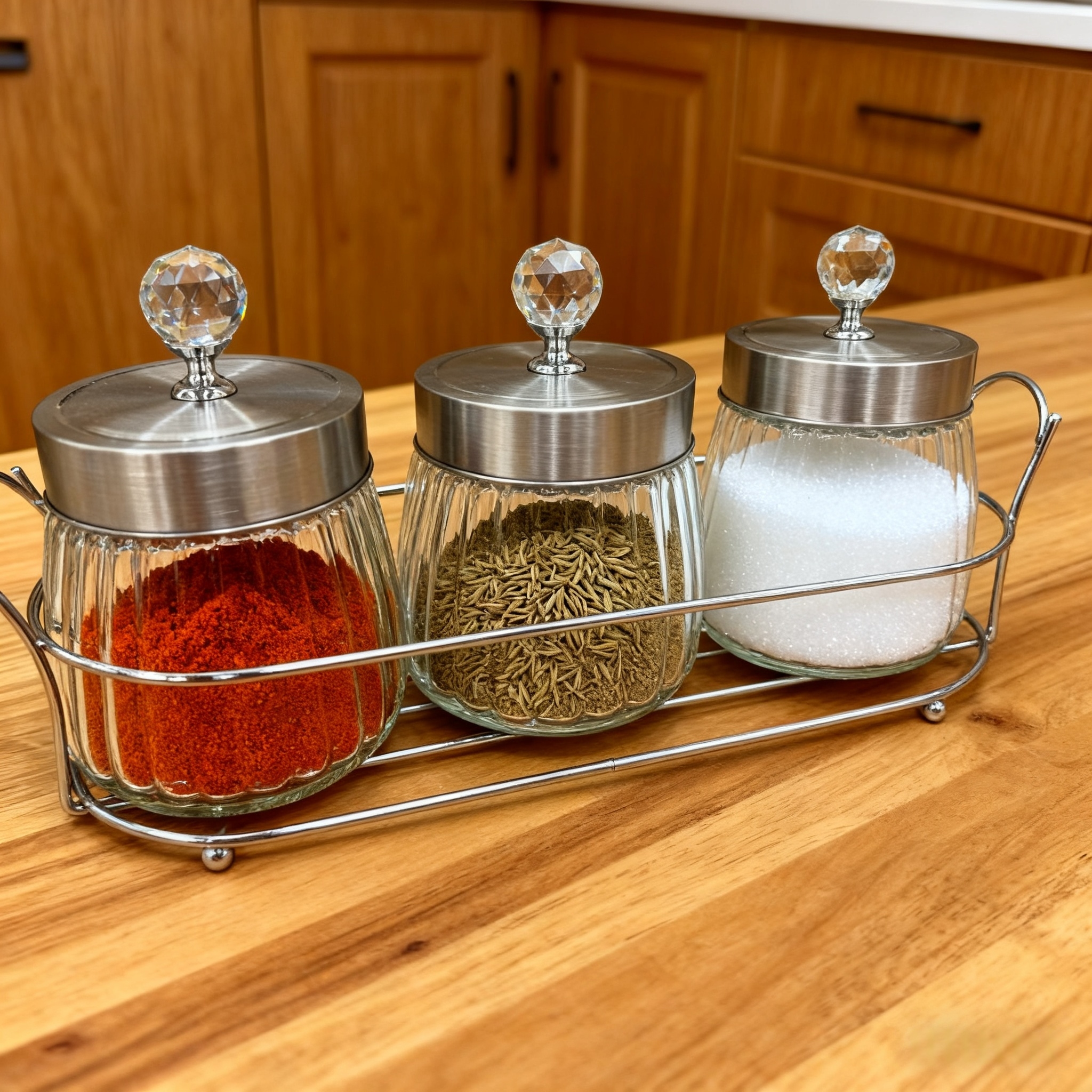 3只装储藏瓶套装搭配银色铁架