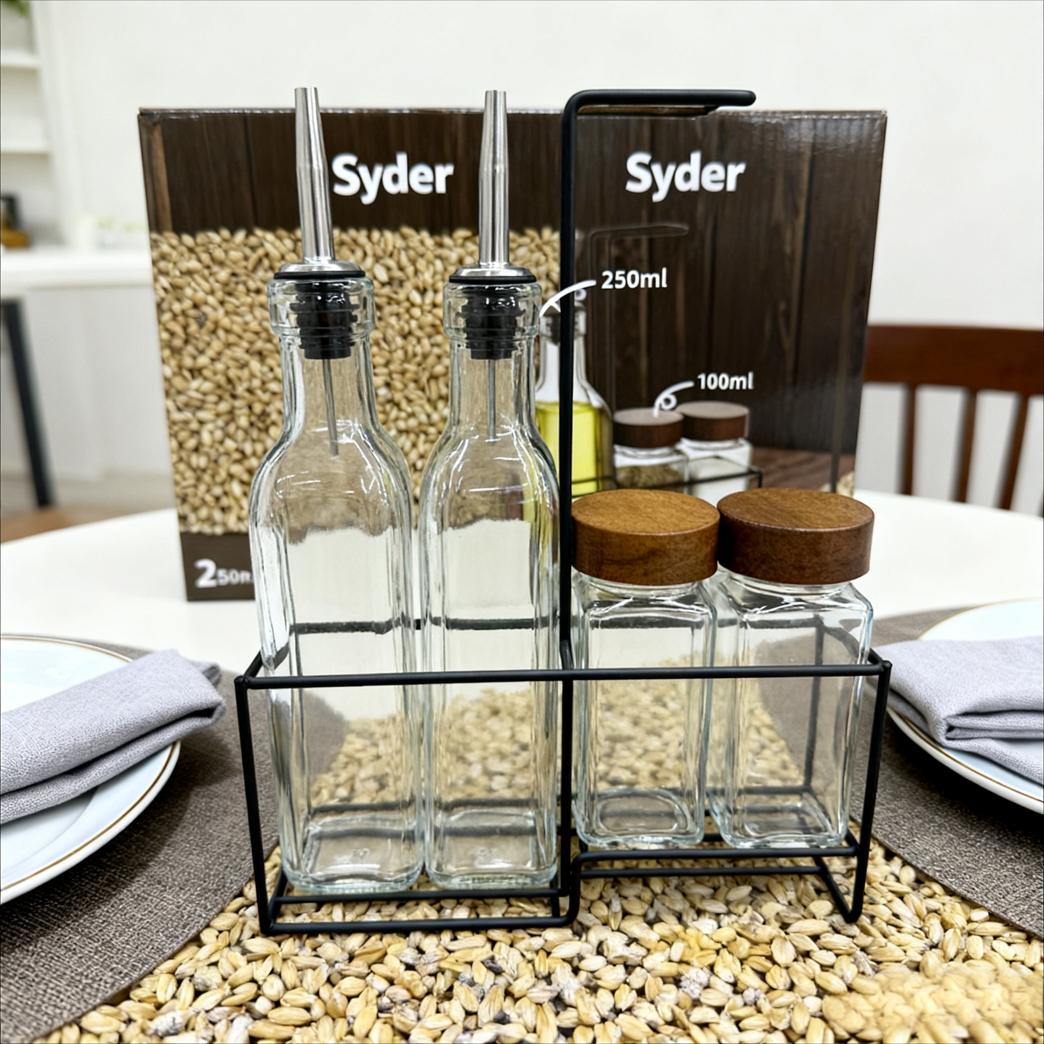 4只装油醋瓶调味瓶套装搭配黑色铁架