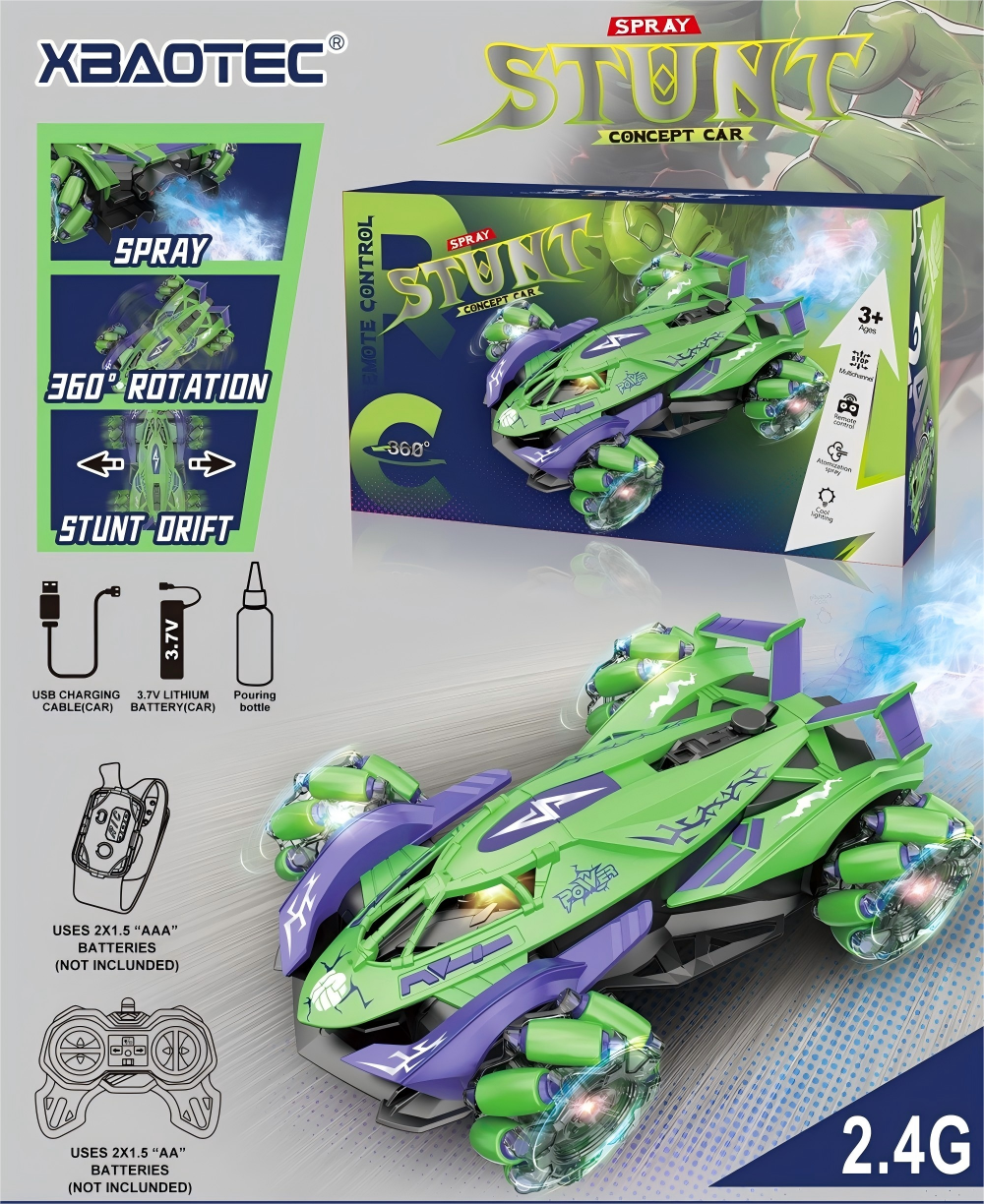 Remote control of the Hulk stunt car lights, music and spray (controller + watch) dual remote control full figure