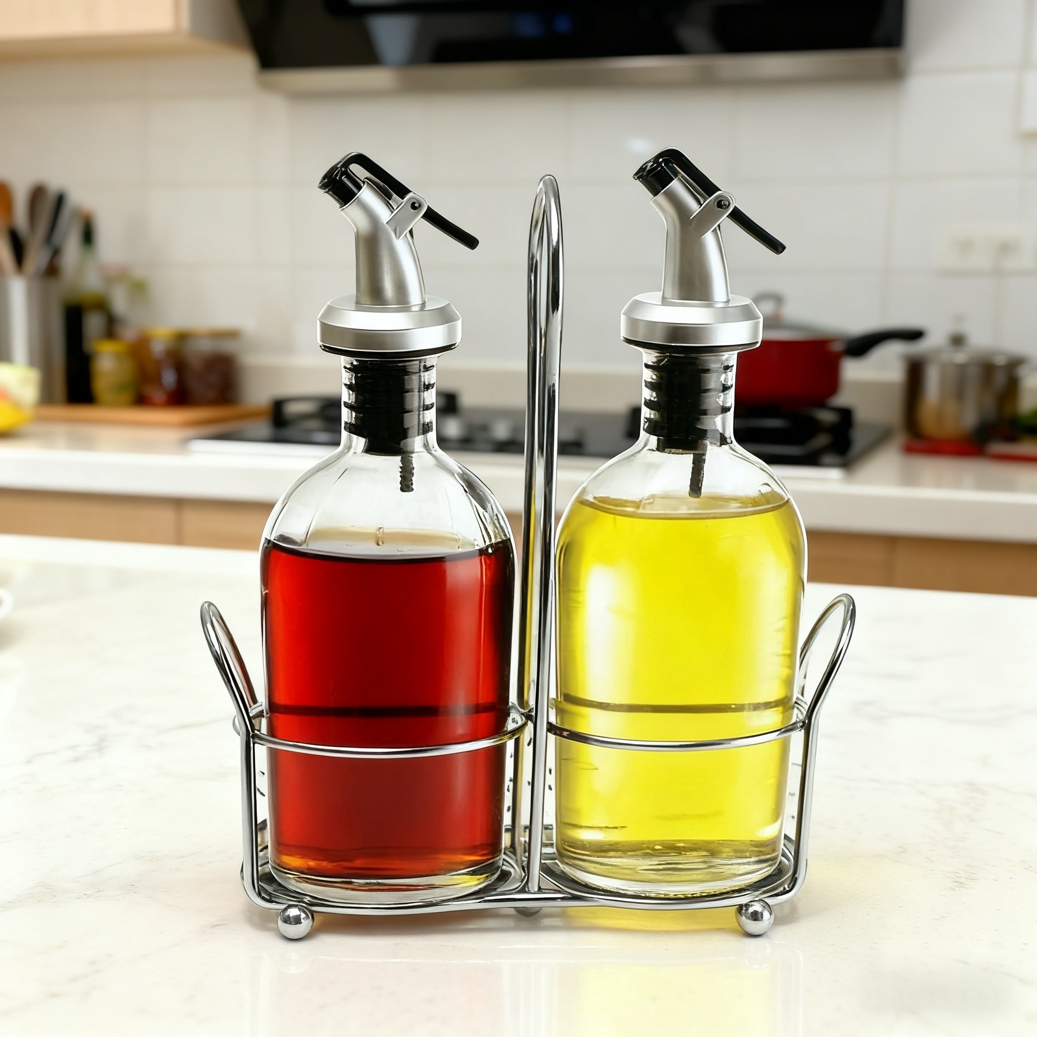 2只装油醋瓶套装搭配银色铁架
