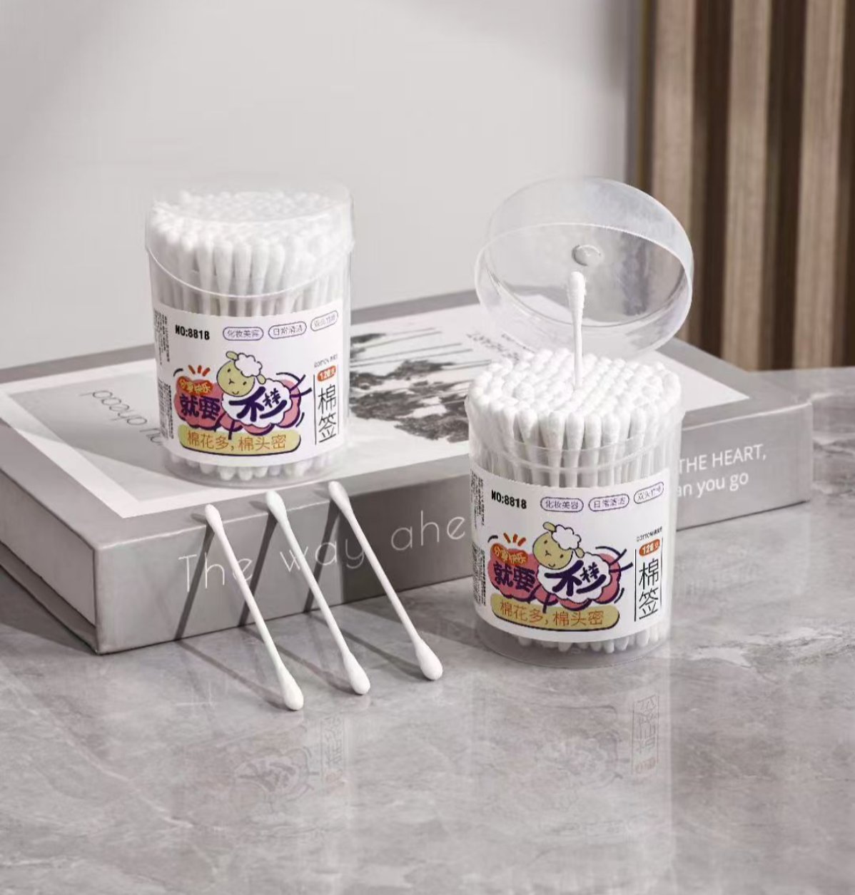 6619-120 cotton swab ear scoop two-in-one cotton swab stick disinfection care cotton swab ear scoop head ear cleaning box detail image 4