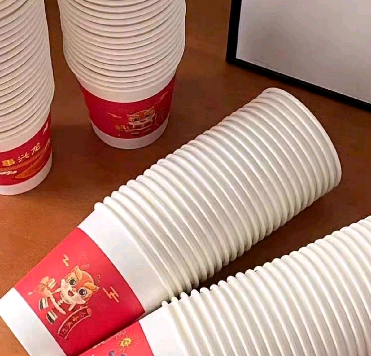922-100只一次性纸杯加厚家用商用茶水杯子奶茶杯加硬国潮特厚品尝杯详情图4