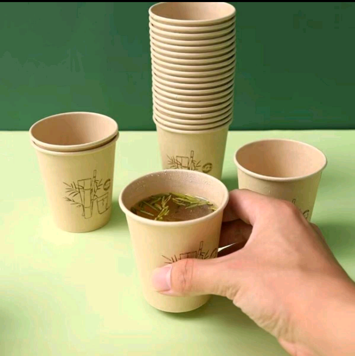 079 Bamboo fiber paper cups, disposable thickened soy milk coffee paper cups, commercial office tea cups, 100 pieces detail image 2