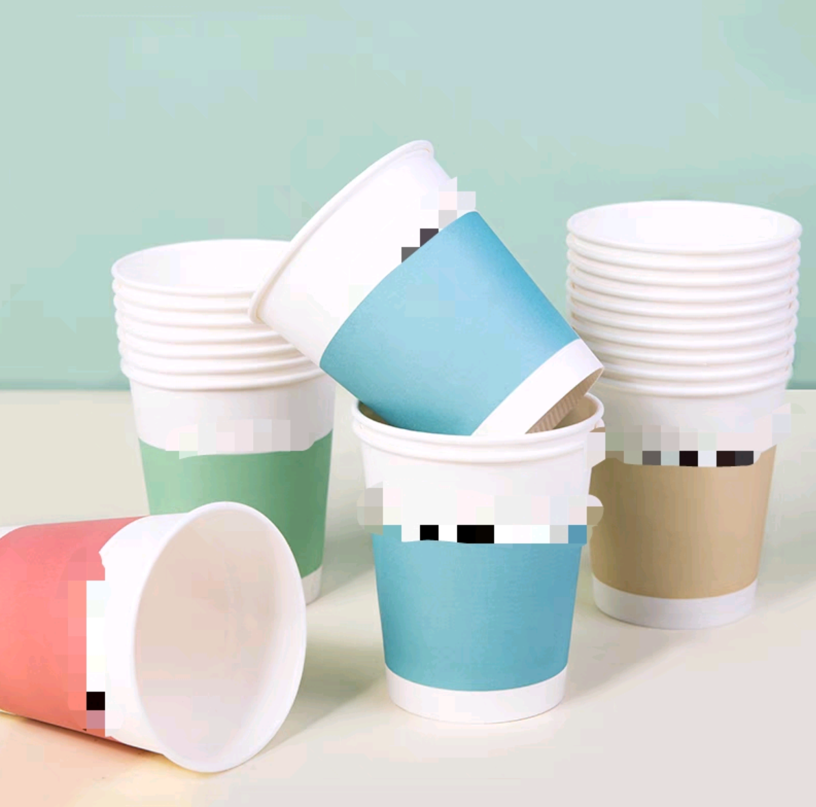 9158 thickened disposable paper cups, household premium paper cups, office tea cups, cold and hot drink four-color paper cups, 20 pieces detail image 2