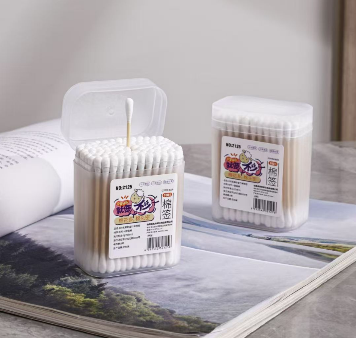 2125-100 cotton swabs for ear cleaning, beauty salon cotton swabs, cotton swabs for makeup, disposable household double-headed cotton swabs