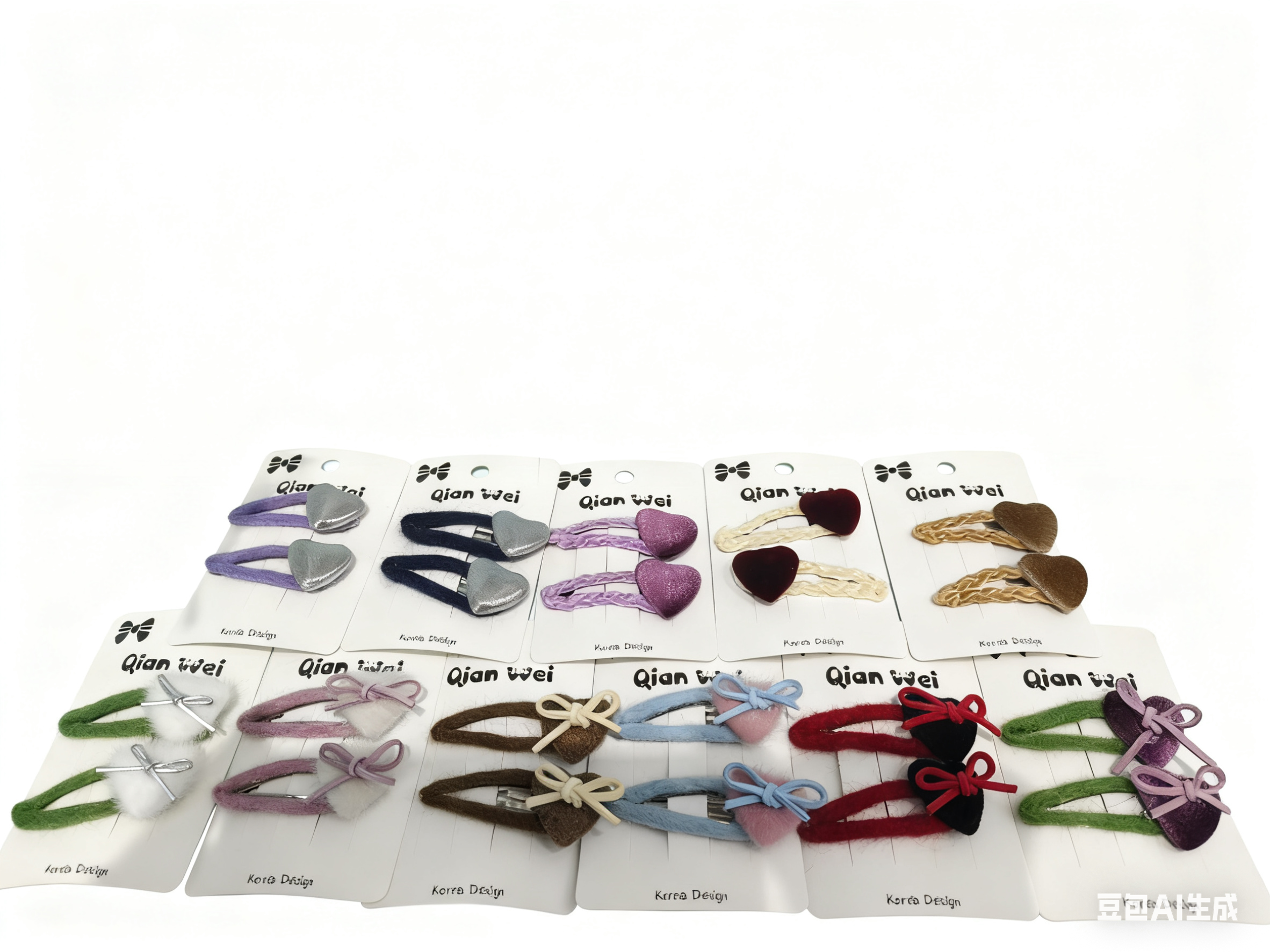 丝绒发夹，编织型发夹，心形与蝴蝶结造型色彩丰富，尽显甜美可爱产品图