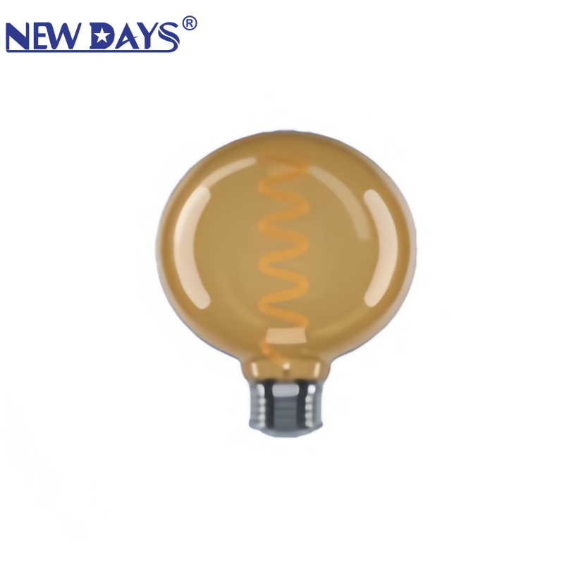 NEWDAYS brand cross-border new round bubble LED filament lamp, brown and amber color pointed bubble tungsten filament candle bulb, warm light led flame head Item Picture