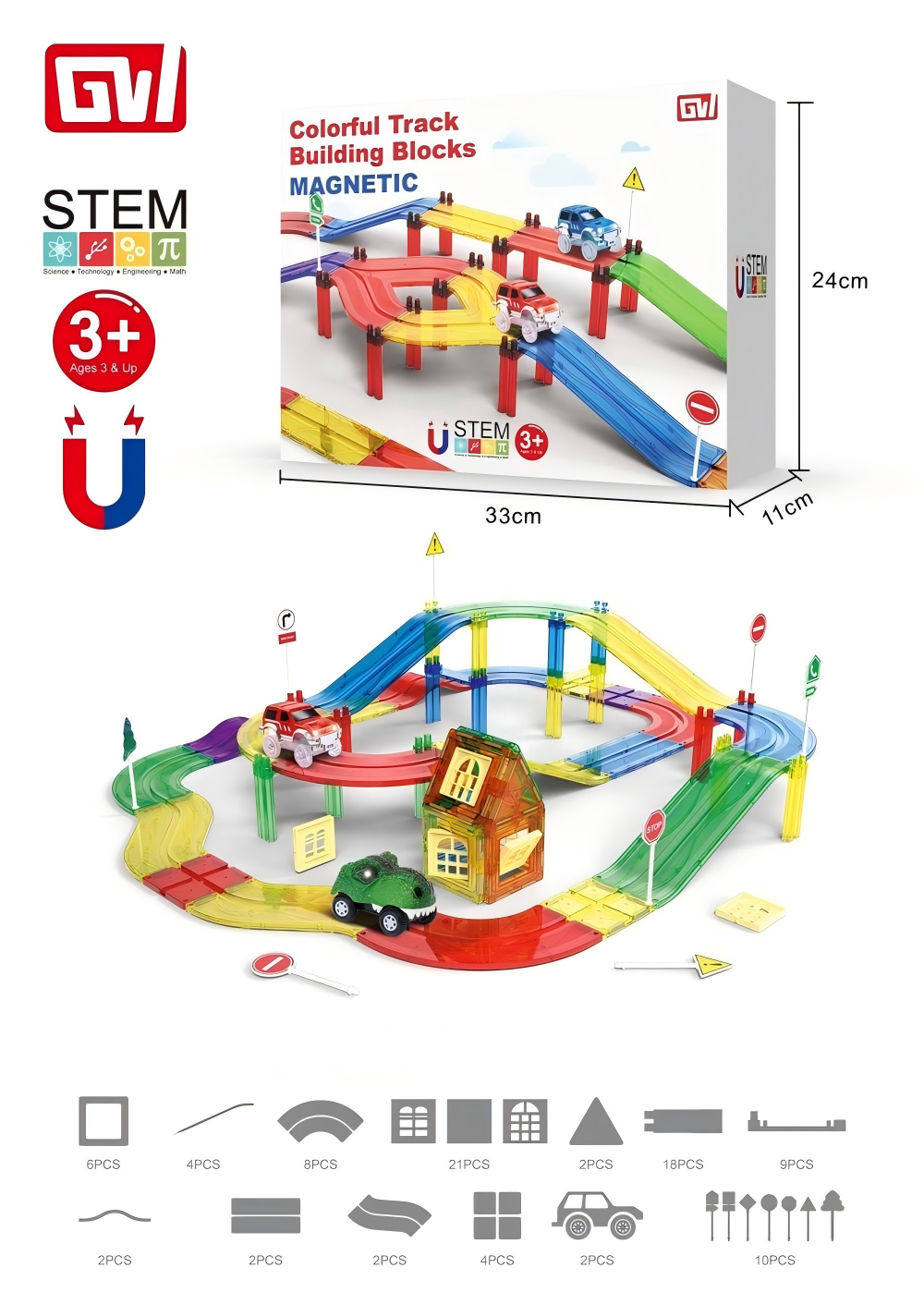 There are 90 tracks with 2 luminous trolleys Item Picture