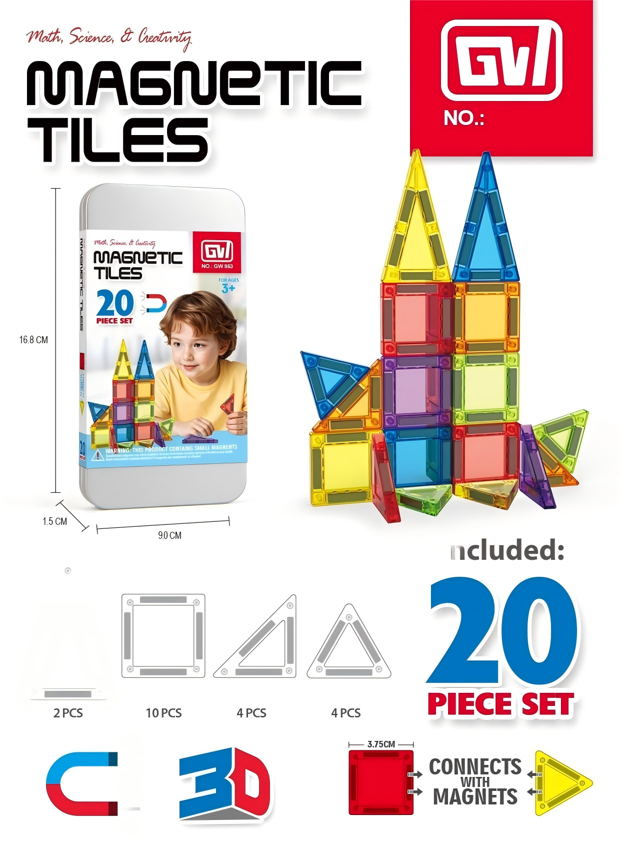 "3.75CM 20片铁盒彩窗磁力片 （转动磁铁）"