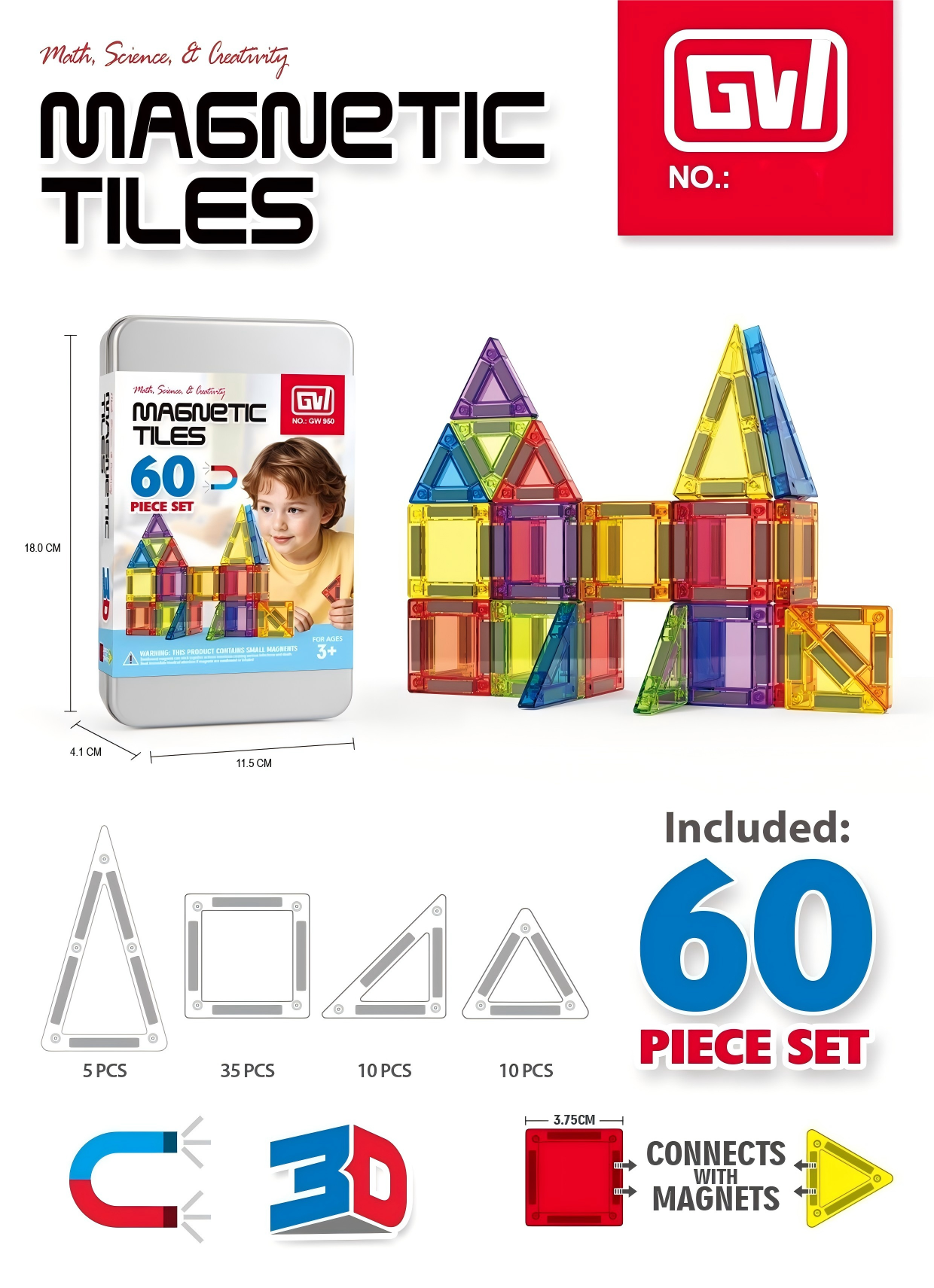 "3.75CM 60 iron box color window magnetic sheets (Rotating magnets) Specification drawing