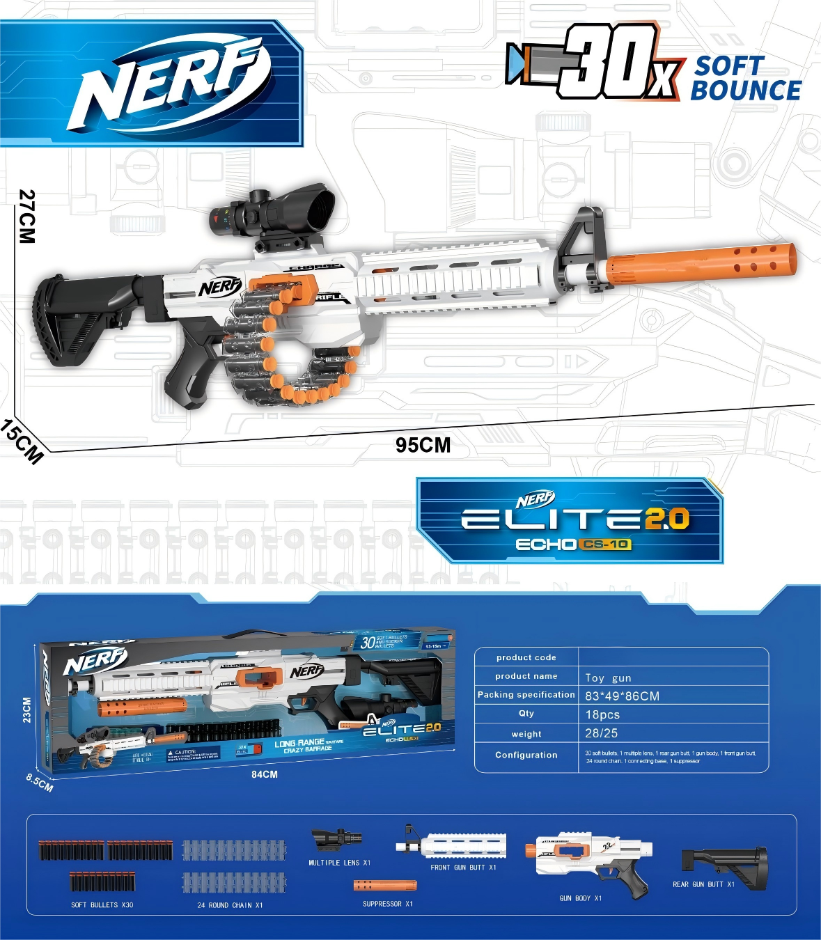 24-round chain 416 soft ammunition gun full figure