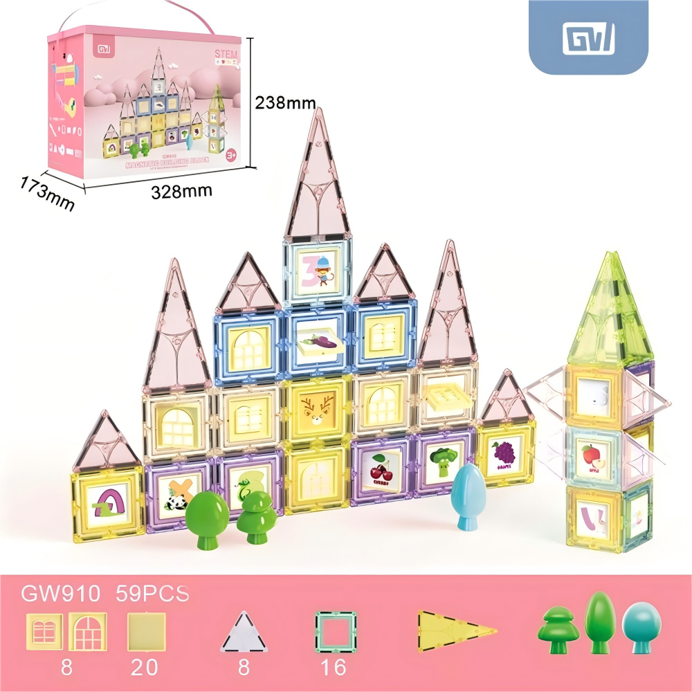 Magnetic Sheet Color Window building blocks 60PCS (Gift Storage Box) Specification drawing