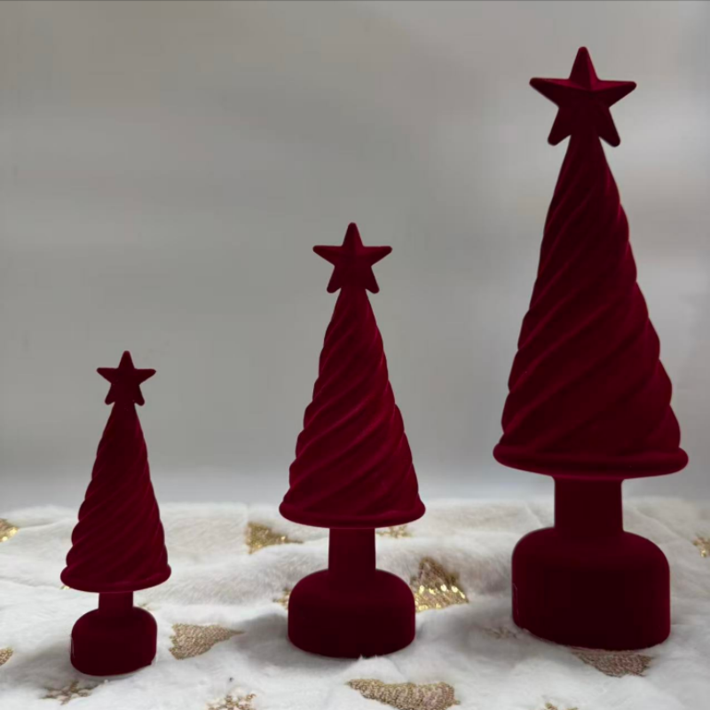 15CM25CM35CM塑料植绒带灯圣诞塔摆件装饰品