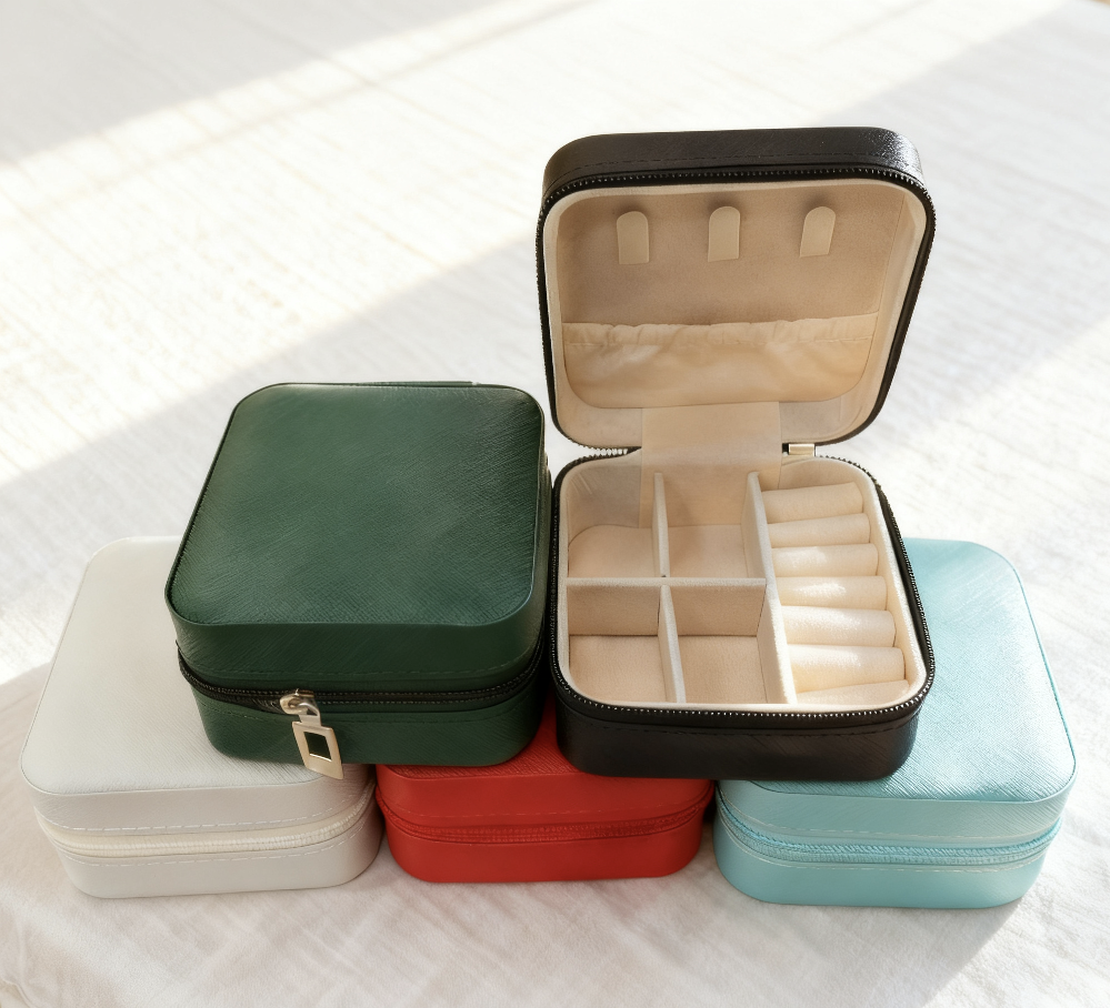 拉链款小方盒单层首饰盒收纳防尘首饰盒戒指项链耳钉整理盒便携小巧精致随身携带首饰盒详情3