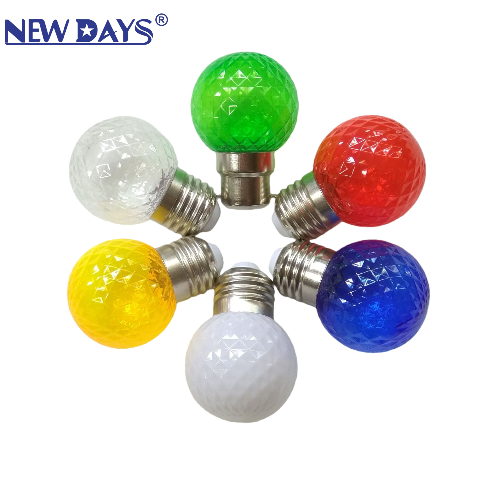 NEWDAYS brand cross-border new model manufacturer wholesale E27B22 diamond-patterned bulb bulb bulb, colorful festival LED round bulb, festive light, energy-saving small bulb