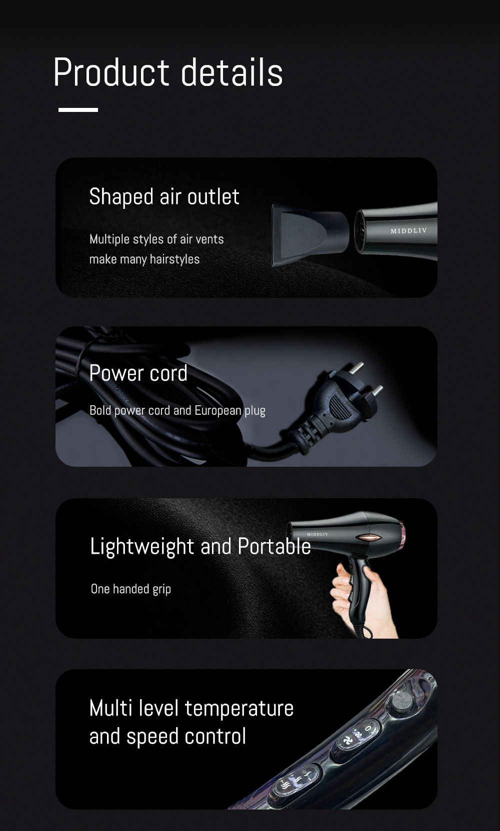 MIDDLIV造型师发廊专用大功率电吹风大风力速干 V-255详情4