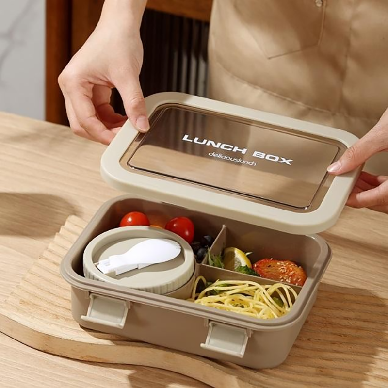 多色分隔便当盒 自带餐具密封餐盒 学生上班族便携保鲜饭盒带盖防漏详情3