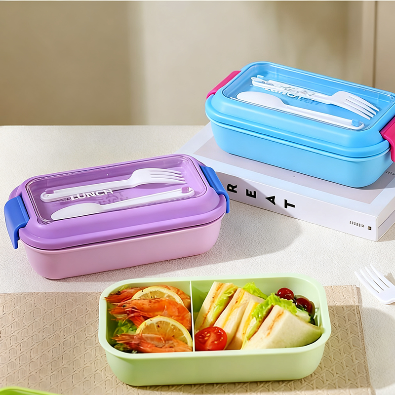 Self-contained tableware, separate bento boxes, color-blocking sealed lunch boxes, portable and fresh-keeping lunch boxes for students and office workers with LIDS to prevent leakage full figure