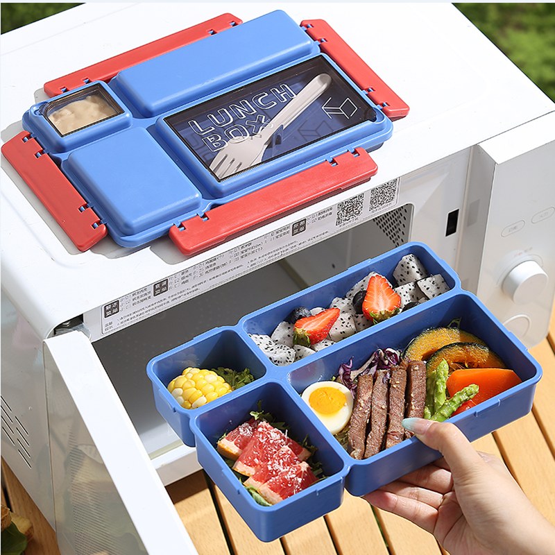 可拆分多格便当盒 自带餐具分区餐盒 学生上班族便携密封保鲜饭盒撞色款详情4