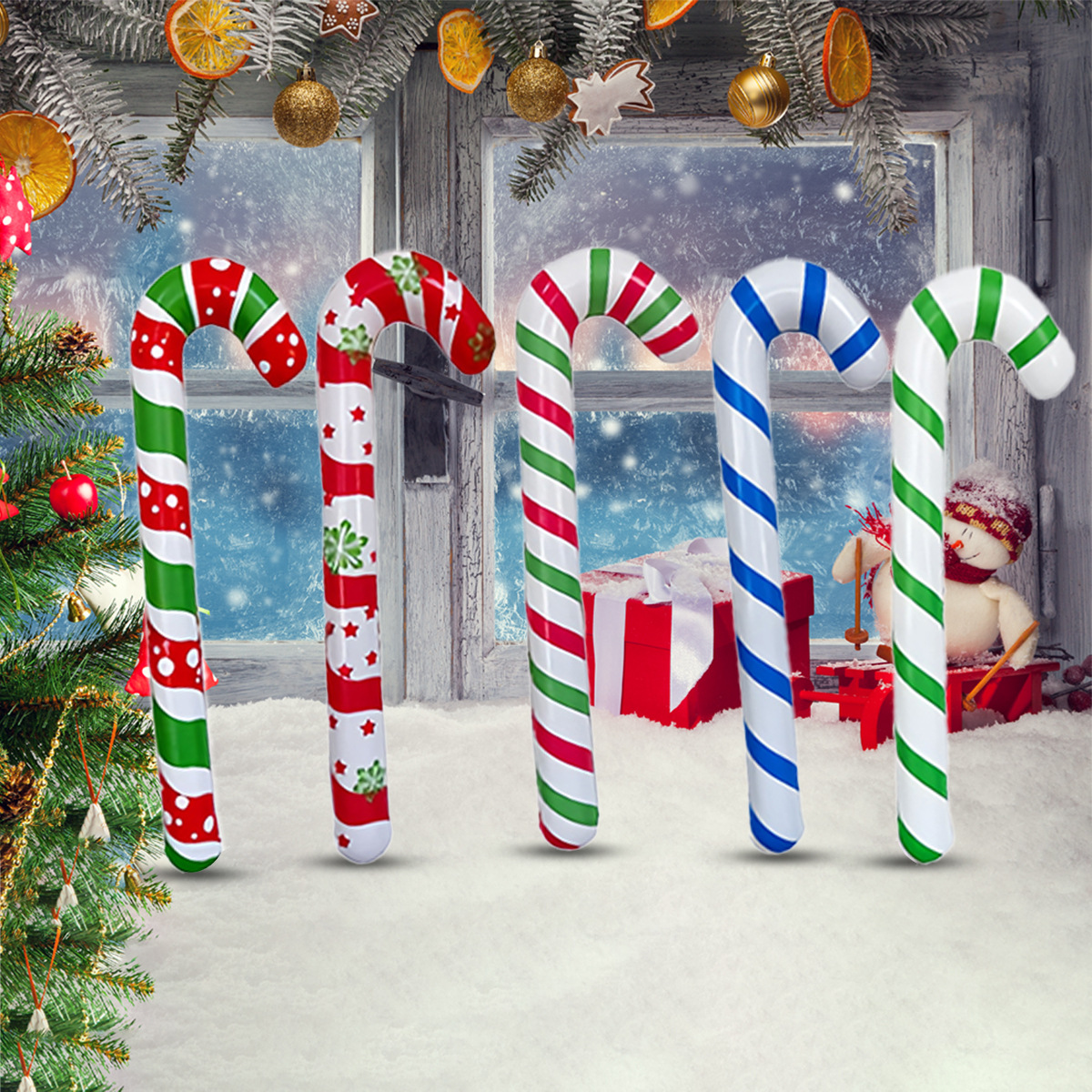 跨境充气圣诞拐杖PVC圣诞节老人活动道具装饰玩具圣诞派对装饰产品图