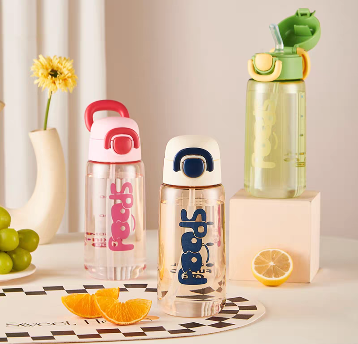 711 New ins creative water cup, one-click pop-up lid straw cup, simple office cup, high-temperature resistant plastic cup detail image 4