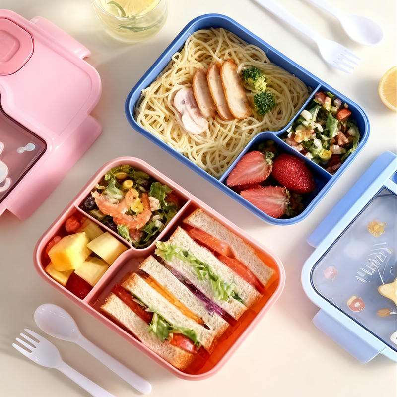 卡通猫咪分隔便当盒 自带餐具密封防漏 学生少女心轻食餐盒 便携高颜值午餐盒详情2