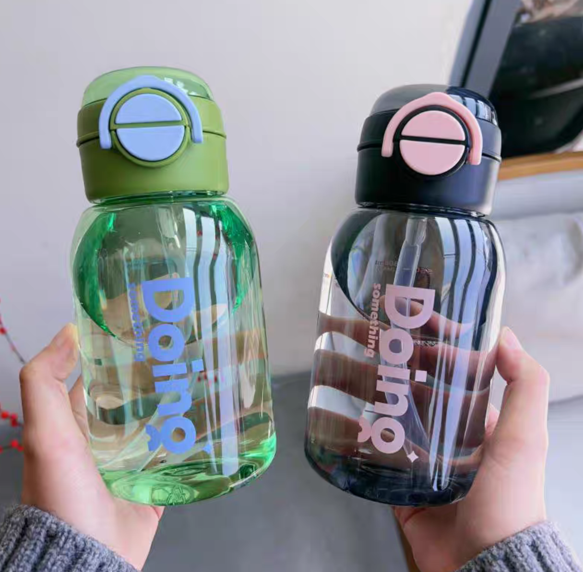 769 High Appearance Level Double Drinking Cup, girls' plastic water cup, Large capacity creative boys' summer student school portable Straw Cup, 800ml detail image 4