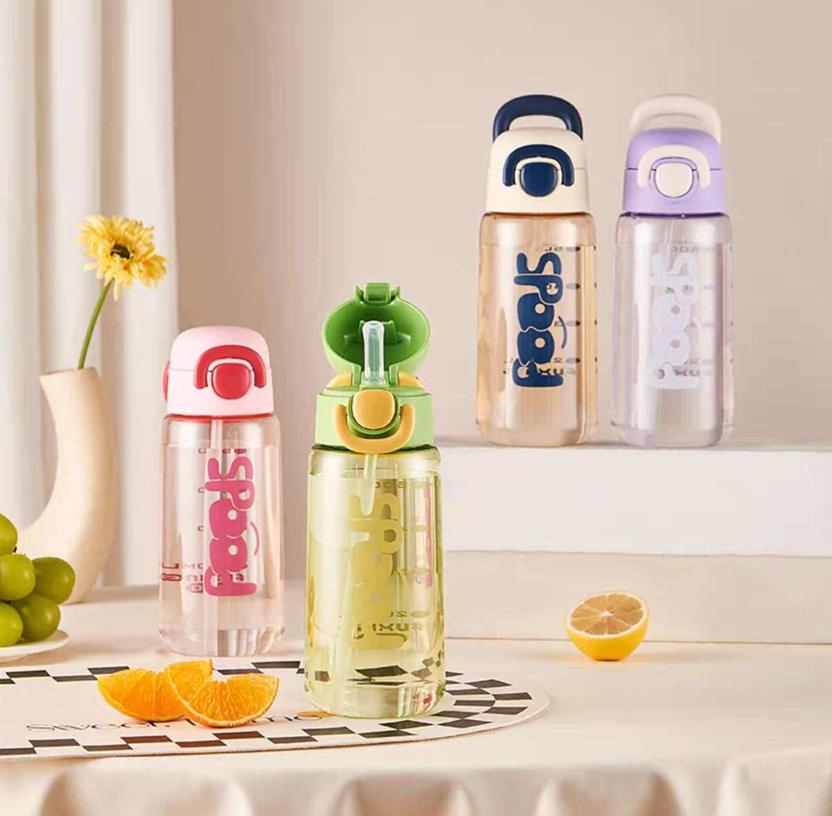 711 New ins creative water cup, one-click pop-up lid straw cup, simple office cup, high-temperature resistant plastic cup detail image 5