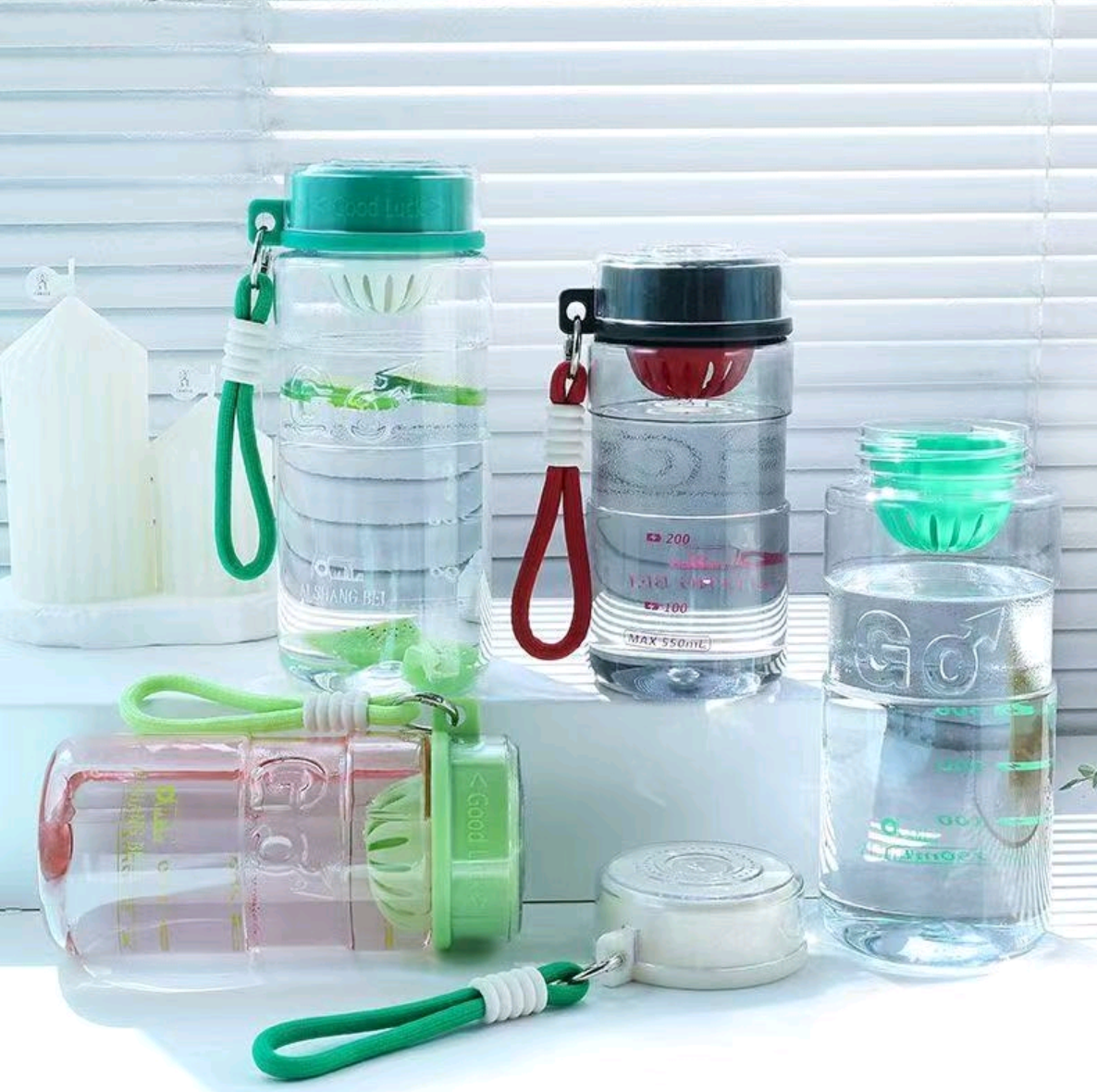 9225 New minimalist sports water cup with scale, portable plastic cup for male and female students in summer, with filter screen detail image 3