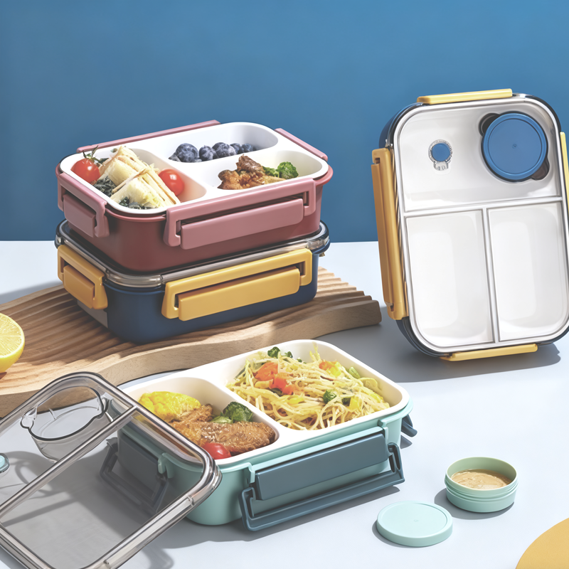 多层可堆叠分隔便当盒 带提手密封防漏 学生上班族便携餐盒 可微波炉加热饭盒详情2