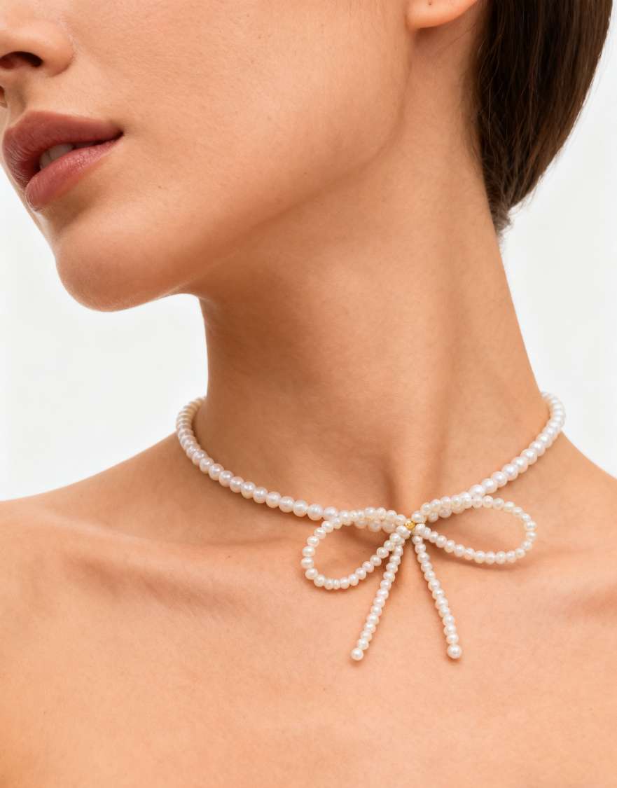Natural pearl bow necklace: Fashionable, simple, youthful and exquisite pearl necklace Specification image
