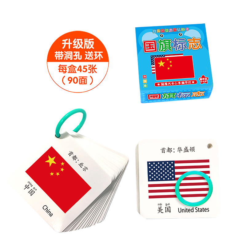 Baby recognition cards, early education enlightenment books for infants and toddlers, national flag numbers, picture recognition, children's flashcard toys Item Picture