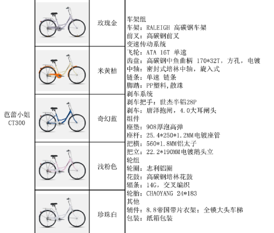 芭蕾CT300  淑女自行车 RALEIGH 高碳钢车架详情6